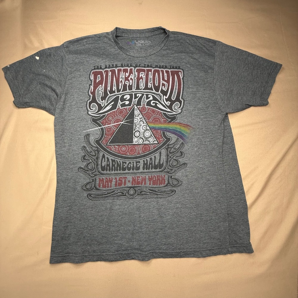 Liquid Blue Pink Floyd 1972 Carnegie Hall Tour T-Shirt Gray Mens XL